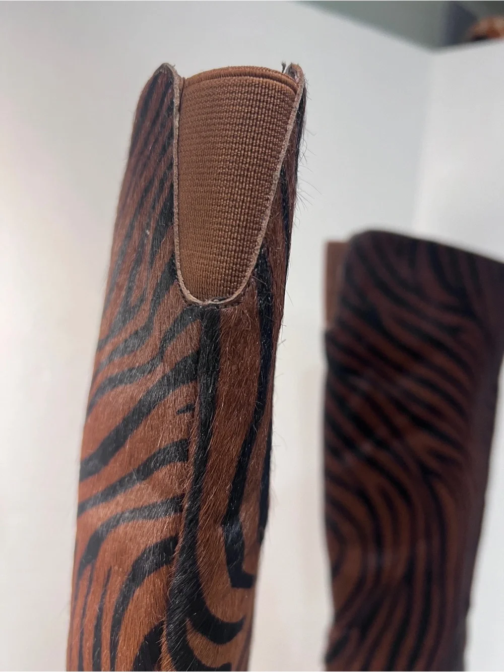 Envy Crackalackin 6.5 Zebra Hair-On Leather Knee High Stiletto Boots Y2K